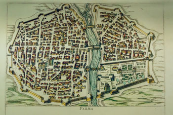 Historical map of Parma (13th century), Italy