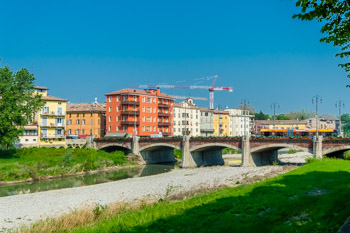 Ponte Di Mezzo (Middle bridge) in summer, Parma, Italy