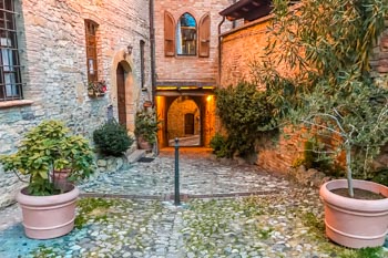 Street in the historical center of Castell’Arquato, Parma, Italy