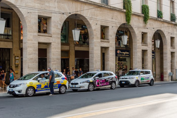 Taxis in the center, Parma, Italy